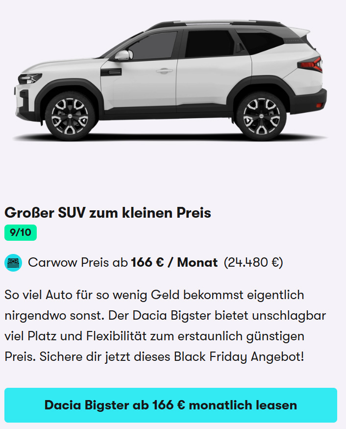 Dacia Bigster Black Friday Leasing Car Card