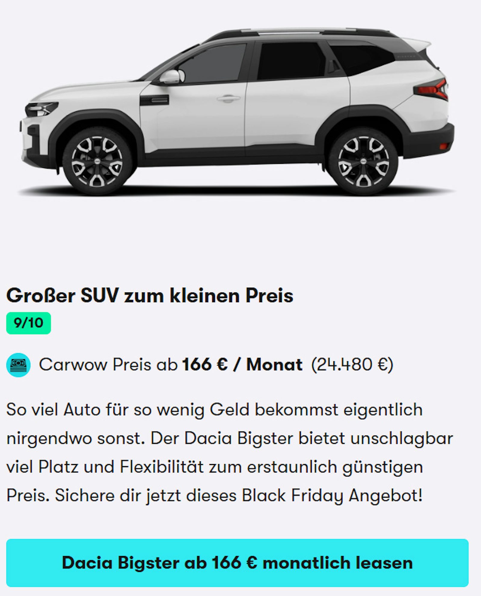 Dacia Bigster Black Friday Leasing Car Card