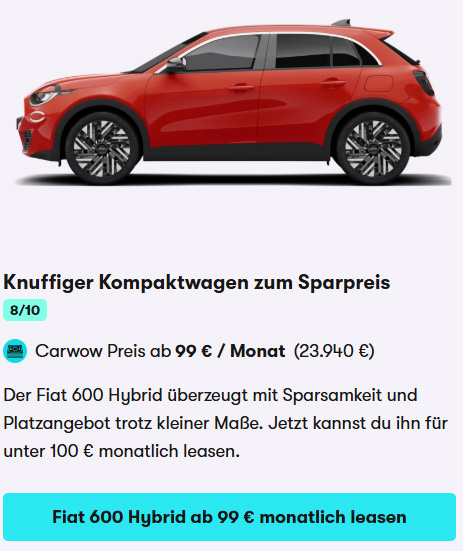Fiat 600 Hybrid im Leasingangebot Oktober 2025