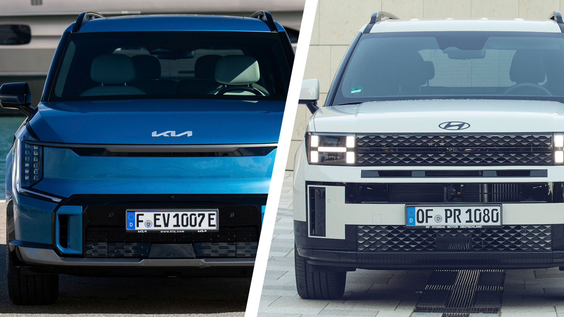 Kia-EV9-vs-Hyundai-Santa-Fe-vorne