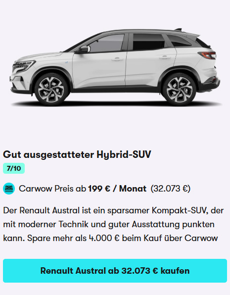 Renault Austral on sale August 2025 Car Card